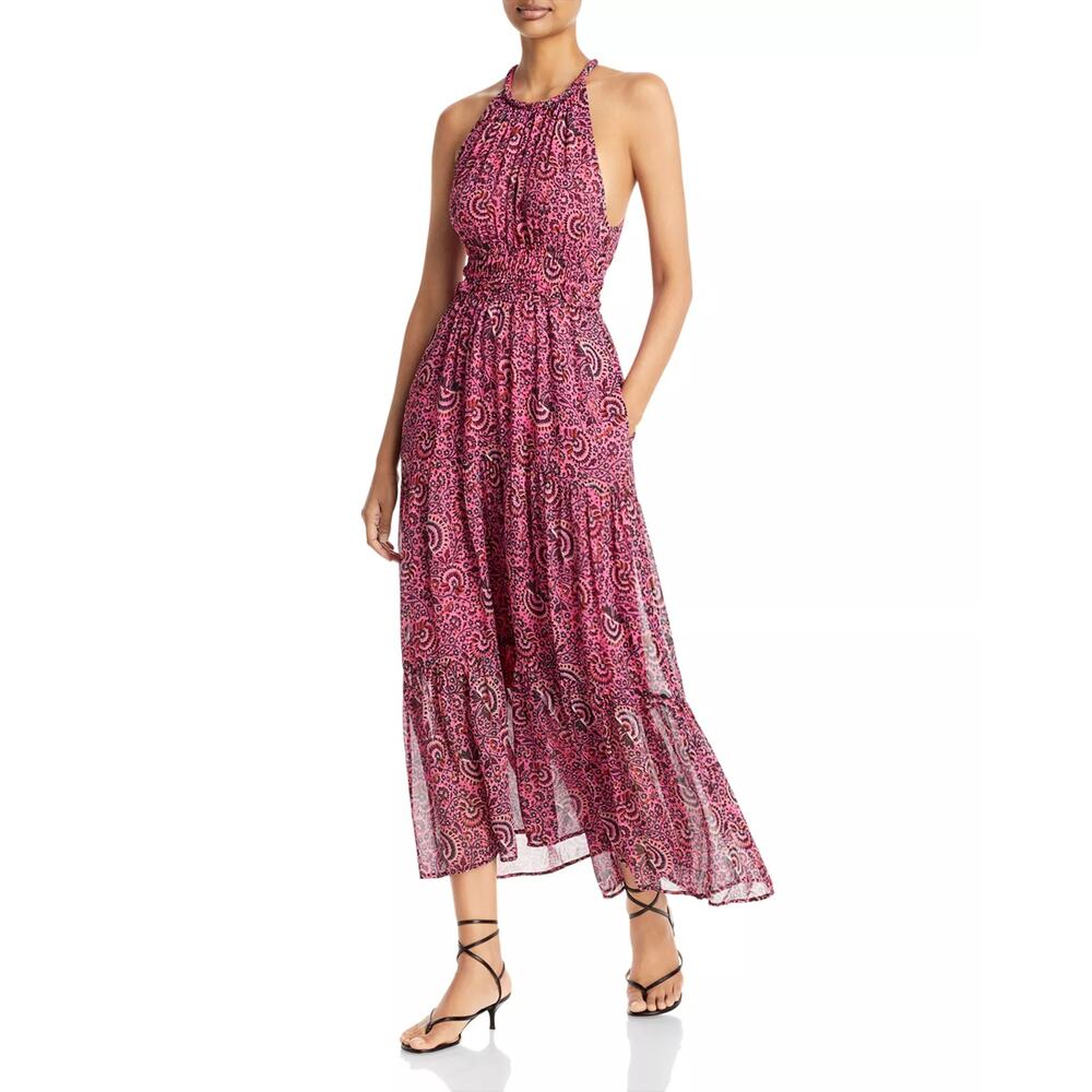 A.L.C. 100% silk Elara Tiered Maxi Dress, Pink Floral, Wedding Guest Resort, 12